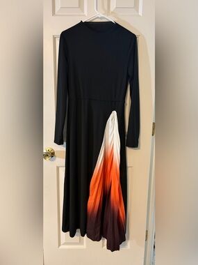 Black Long Sleeve Dress with Orange Ombre Accent